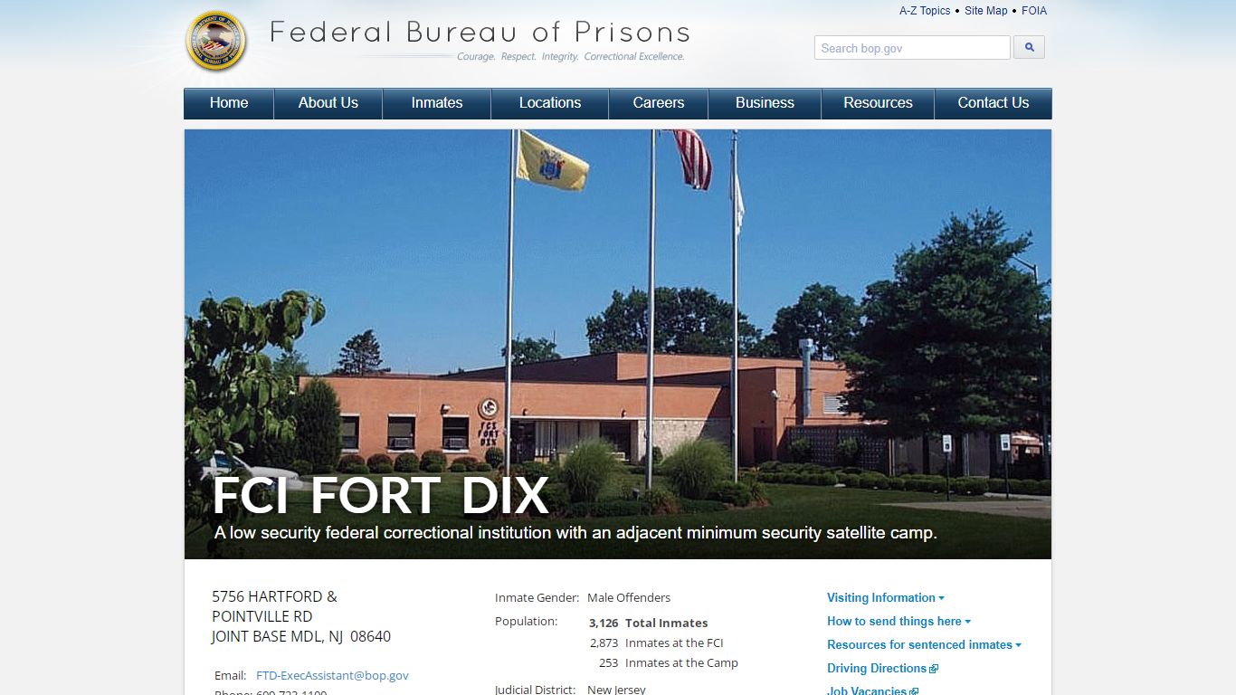 FCI Fort Dix - BOP: Federal Bureau of Prisons Web Site