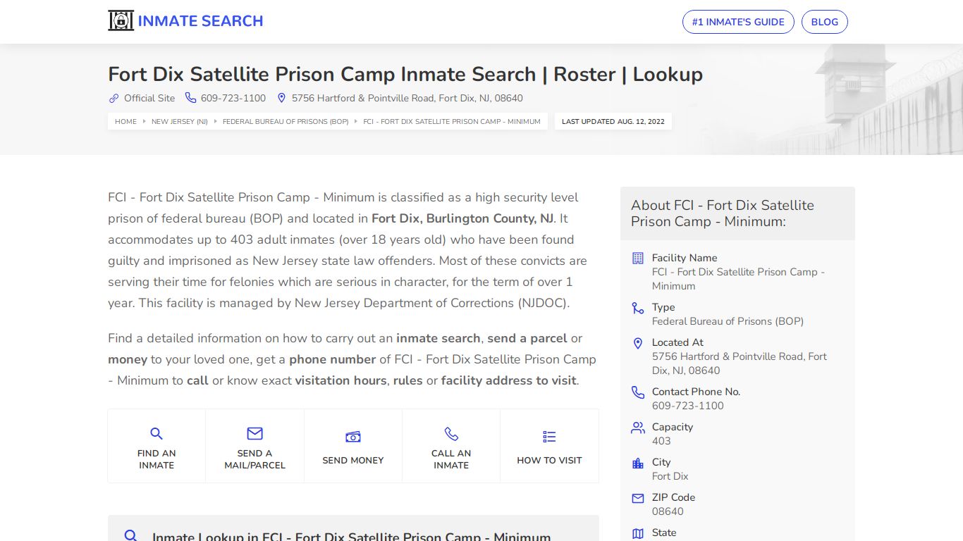 Fort Dix Satellite Prison Camp Inmate Search | Roster | Lookup